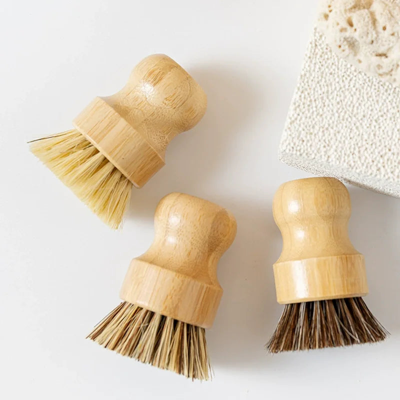 Bamboo Dish Scrub Brushes, Kitchen Wooden Cleaning Scrubbers for Washing , Natural Sisal Bristles