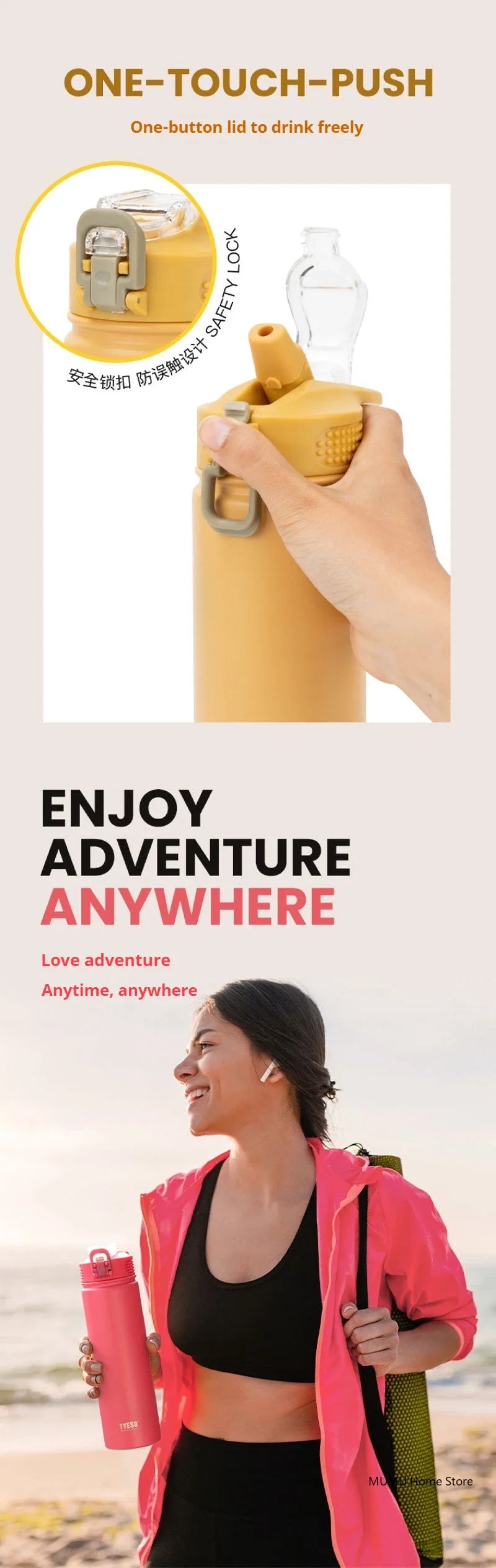 600/750ML Stainless Steel Vacuum Flask With Straw Sports Water Bottle Travel Insulated Cup Thermal Mug