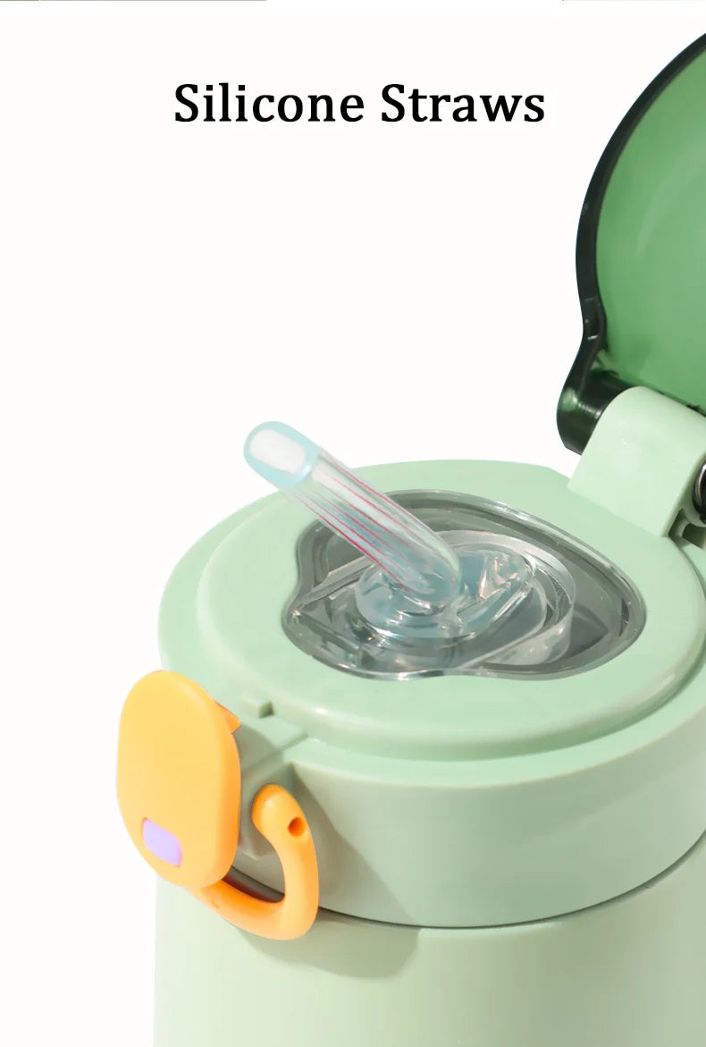 320/460ML Kids Stainless Steel Thermal Bottle Portable Kids Straw Mug Cold and Hot Thermal  Student Water Bottle