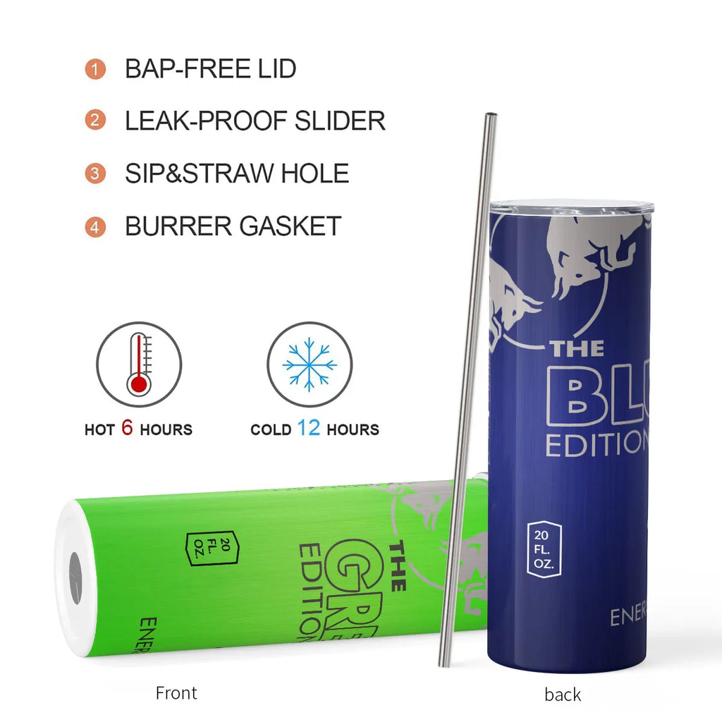 Energy Drink Tumbler with Stainless Steel Straw, 20 oz