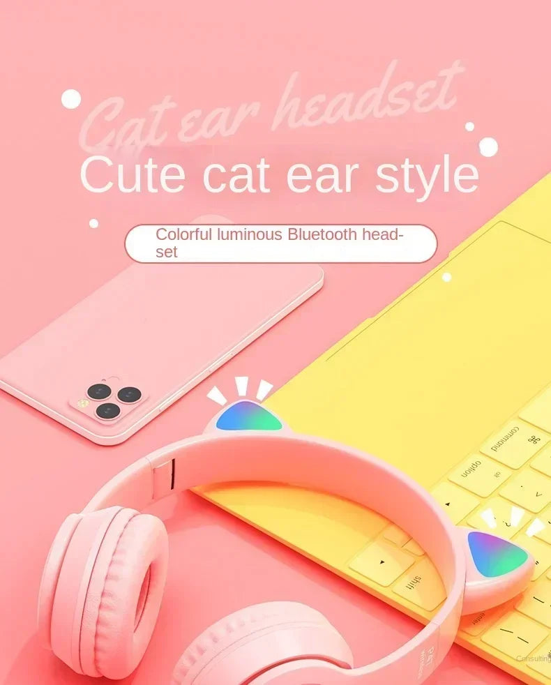 P47M Wireless Headphone Flash Light Cute Cat Ears Bluetooth Headset Gift
