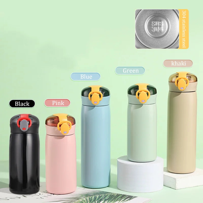 320/460ML Kids Stainless Steel Thermal Bottle Portable Kids Straw Mug Cold and Hot Thermal  Student Water Bottle