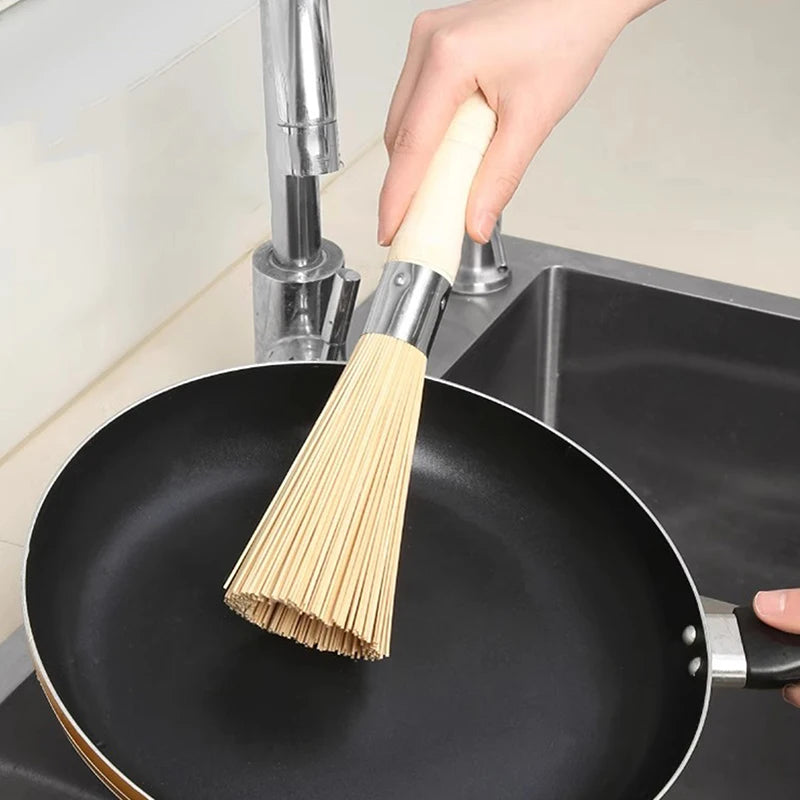Natural Bamboo Pot Brush Long Handle Wok Cleaning Brush Dish Brush Kitchen Tool Supplies For Home Restaurant