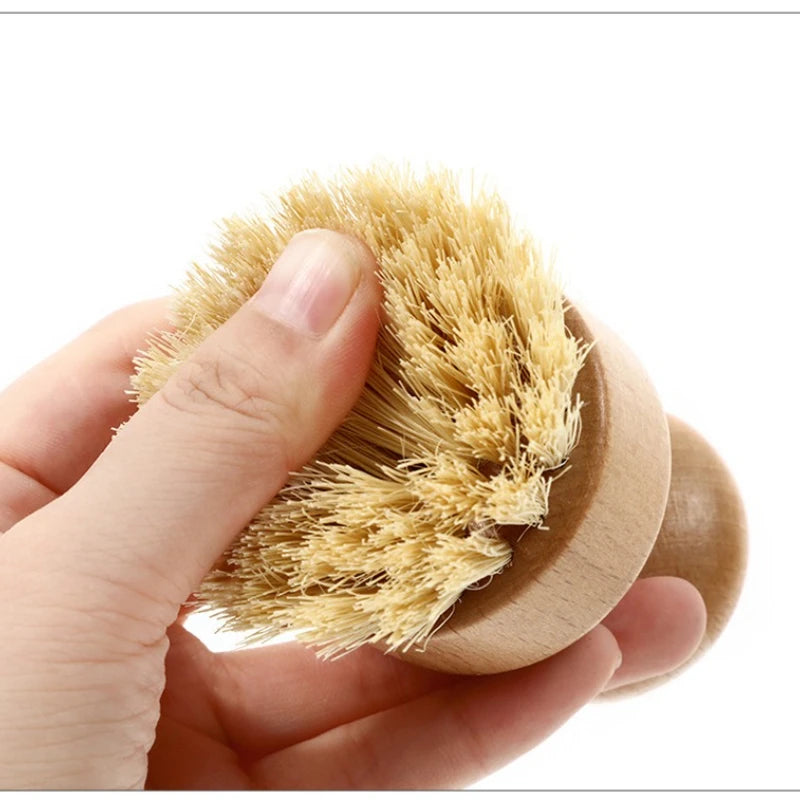 Bamboo Dish Scrub Brushes, Kitchen Wooden Cleaning Scrubbers for Washing , Natural Sisal Bristles