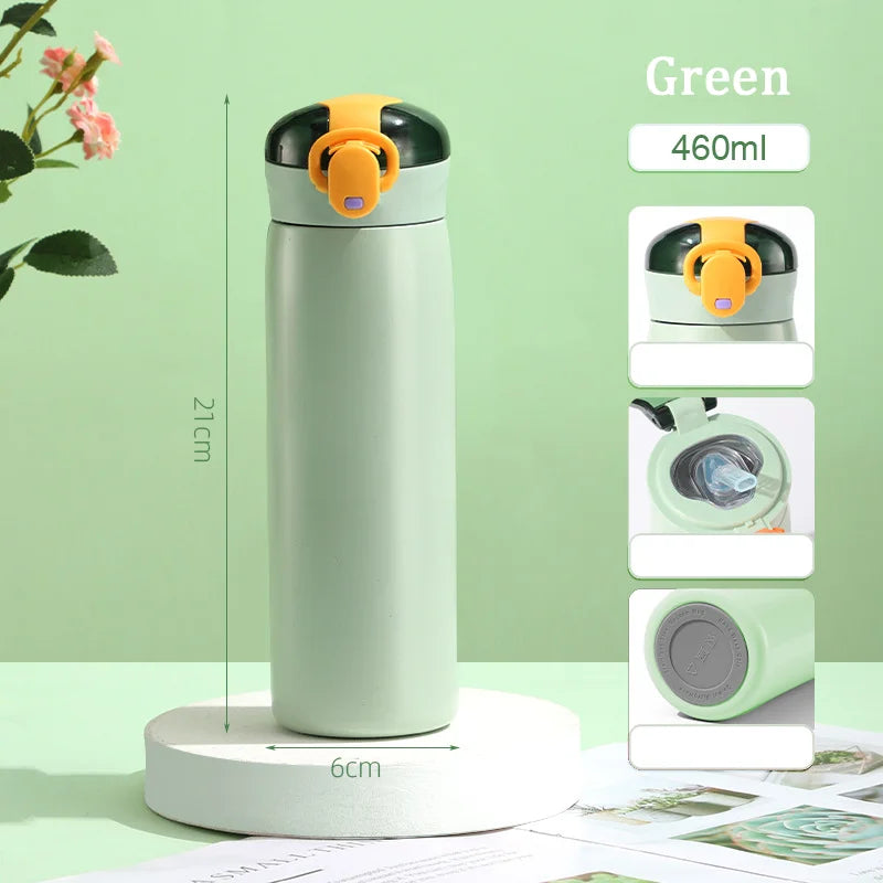 320/460ML Kids Stainless Steel Thermal Bottle Portable Kids Straw Mug Cold and Hot Thermal  Student Water Bottle