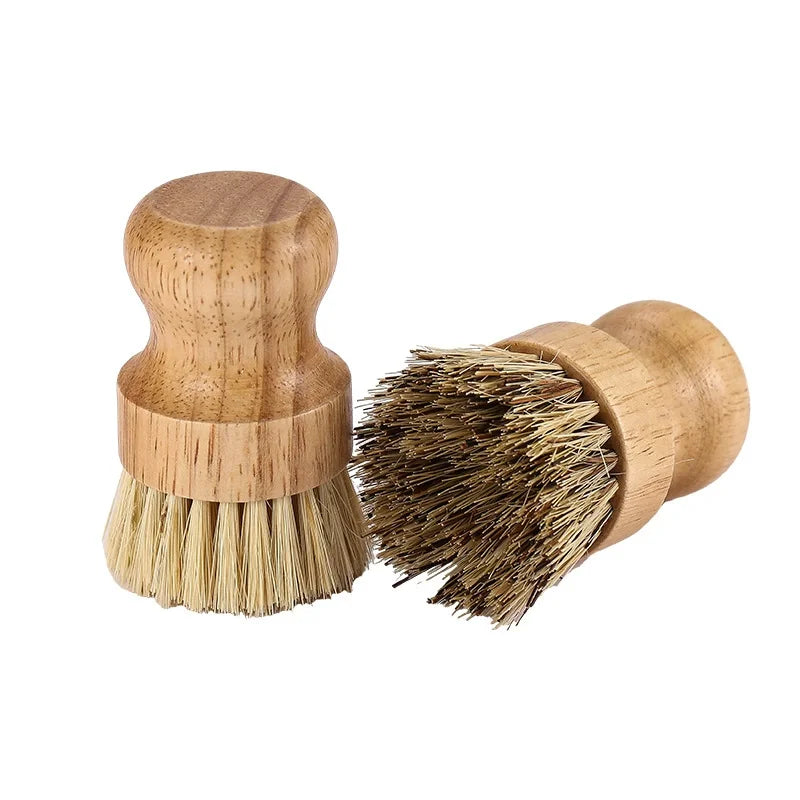 Bamboo Dish Scrub Brushes, Kitchen Wooden Cleaning Scrubbers for Washing , Natural Sisal Bristles