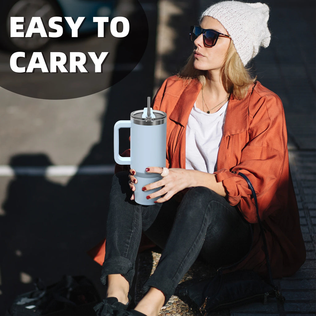 891/1182ml Insulated Mug With Handle And Straw Large Capacity 40oz Tumbler Stainless Steel Water Bottle Office Home