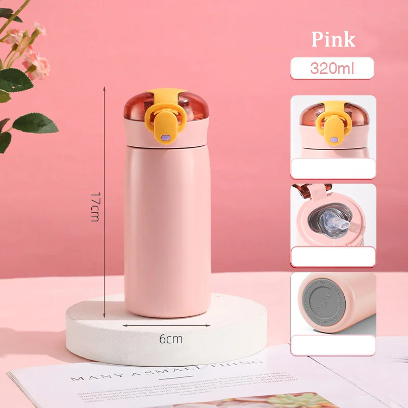 320/460ML Kids Stainless Steel Thermal Bottle Portable Kids Straw Mug Cold and Hot Thermal  Student Water Bottle