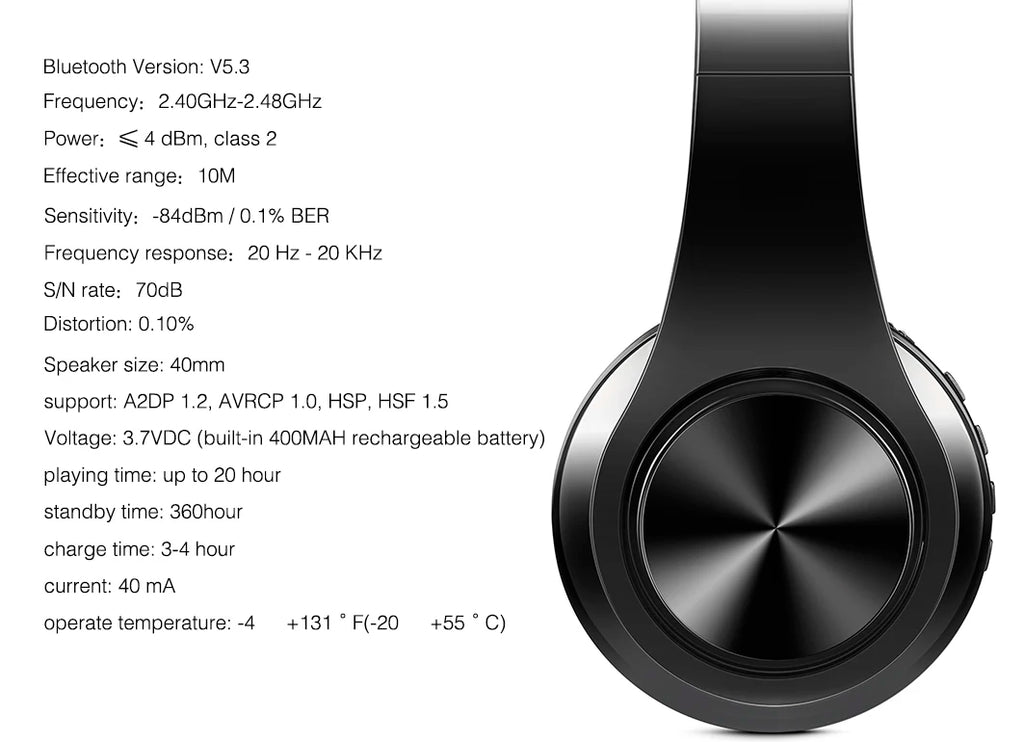 Men Gift Gold Wireless Headphones Bluetooth Earphone Stereo Headset with Build-in MIC