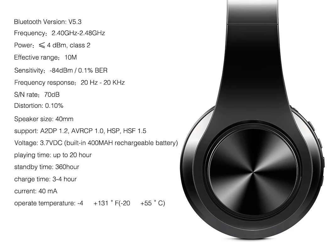 Men Gift Gold Wireless Headphones Bluetooth Earphone Stereo Headset with Build-in MIC