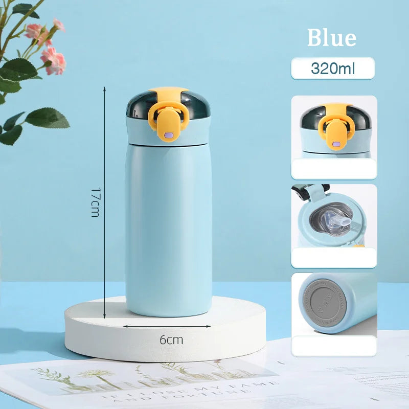 320/460ML Kids Stainless Steel Thermal Bottle Portable Kids Straw Mug Cold and Hot Thermal  Student Water Bottle