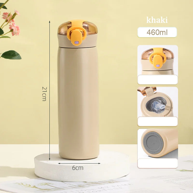 320/460ML Kids Stainless Steel Thermal Bottle Portable Kids Straw Mug Cold and Hot Thermal  Student Water Bottle