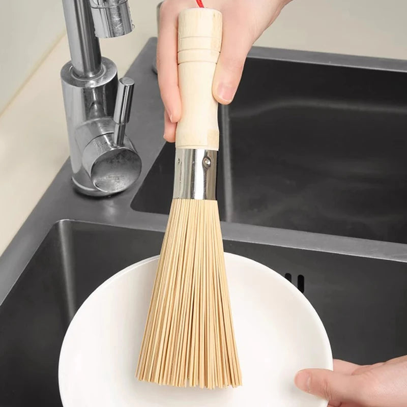 Natural Bamboo Pot Brush Long Handle Wok Cleaning Brush Dish Brush Kitchen Tool Supplies For Home Restaurant