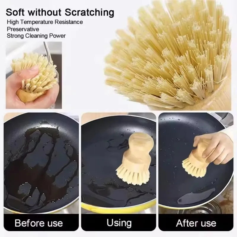 Bamboo Dish Scrub Brushes, Kitchen Wooden Cleaning Scrubbers for Washing , Natural Sisal Bristles